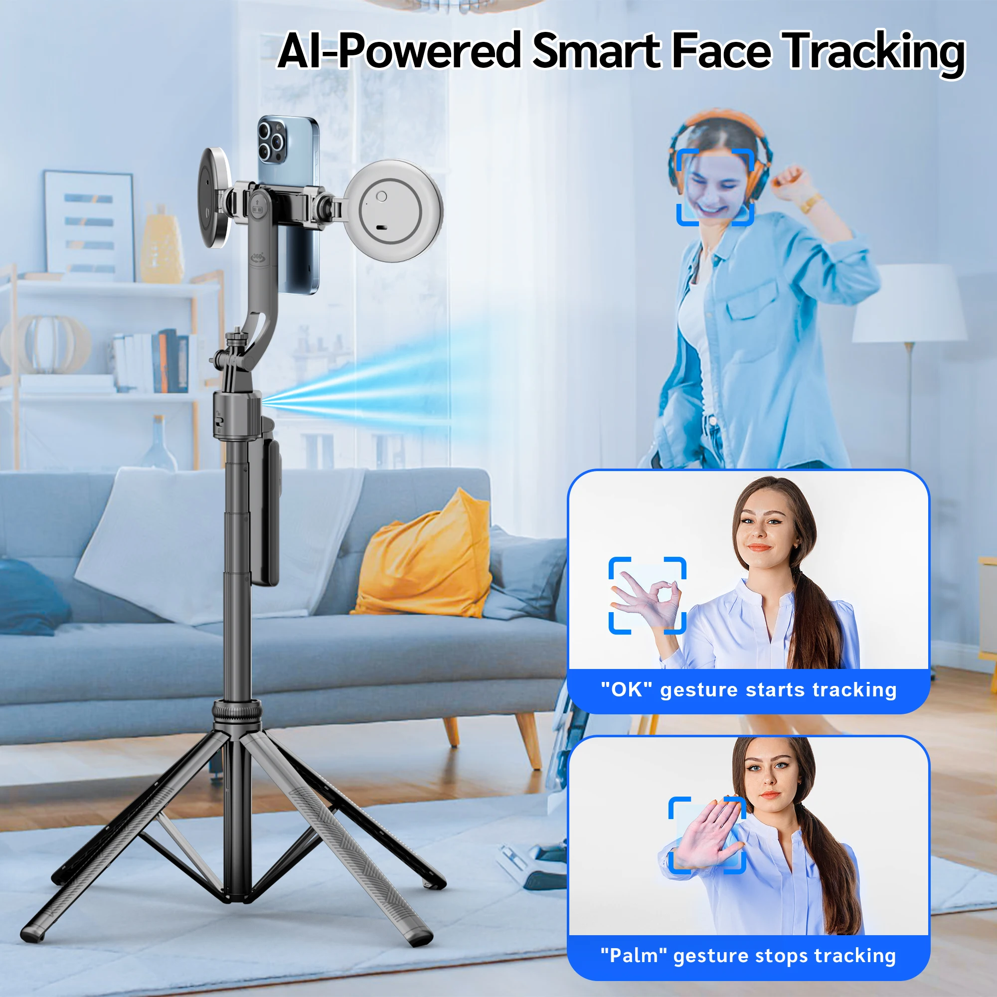 thumbnail image 2 of Tiankeplus C17 360° Rotation Anti-Shake Wireless AI Face Tracking Gimbal Self Stick Bluetooth Live Tripod I.1012189217 2 of 10