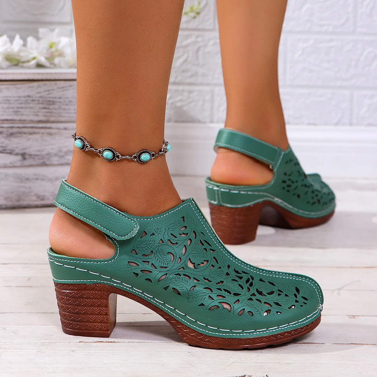 Women's High Heel Hollow Sandals Summer Large Size Comfortable Toe Sandals for Women Casual Commuter Leather Roman Sandals New