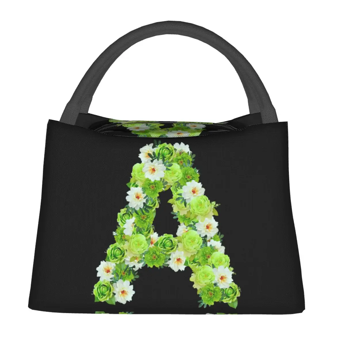 

Insulated Lunch Bag Flower Letter Print Lunch BentoBox Vintage Travel Cooler Bag Portable Zipper Waterproof Thermal Lunch Bags