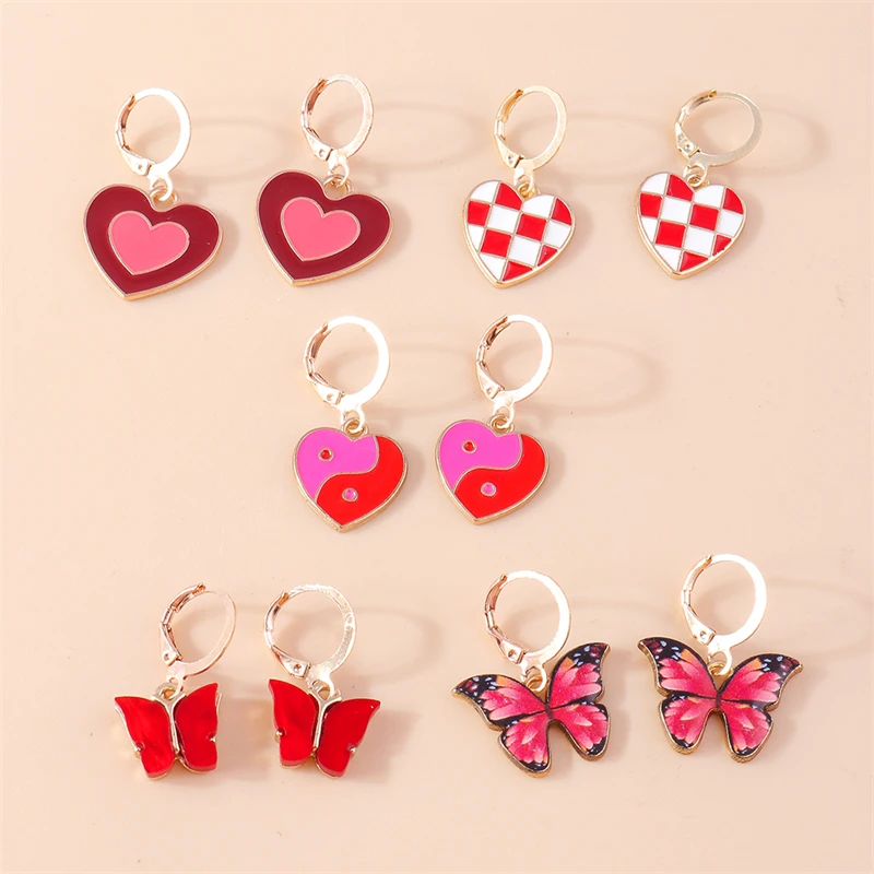5 Paare/satz Mode Bunte Liebe Herz Tropfen Ohrringe für Frauen Nette Schmetterling Baumeln Haken Ohrringe Mädchen Partei Schmuck Geschenke – Detail 11