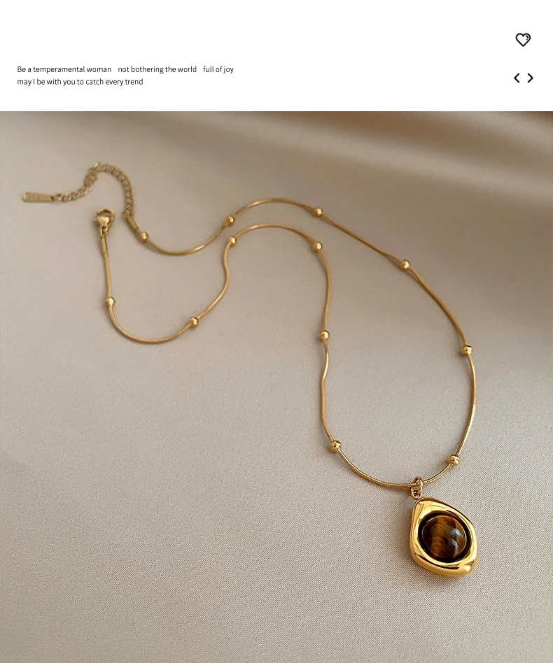 Retro Layered Tiger Eye Stone Pendant Necklace for Women-Giltoria