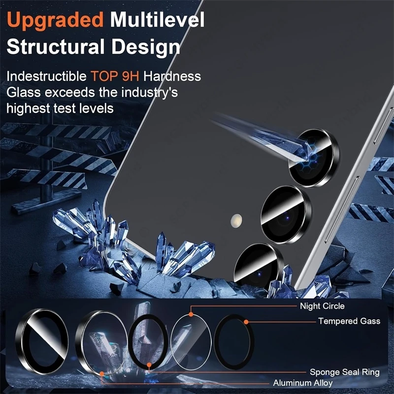 Aluminum Alloy Ring Camera Protectors with 9H Glass Rear Metal Lens Cap