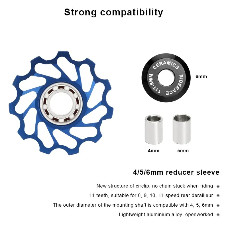 Rider ace fahrrad keramik heckdere pulley rad al7075 11t führungs lager jockey rolle für rennrad 4mm 5mm 6mm mtb teil – Detail 8