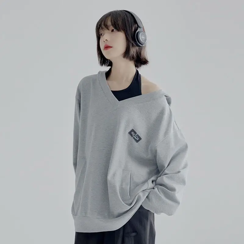 Oversized Harajuku Women Hoodies V-neck Casual Japanese Style Sportswear Autumn Fashion Sweatshirts Female Pullovers