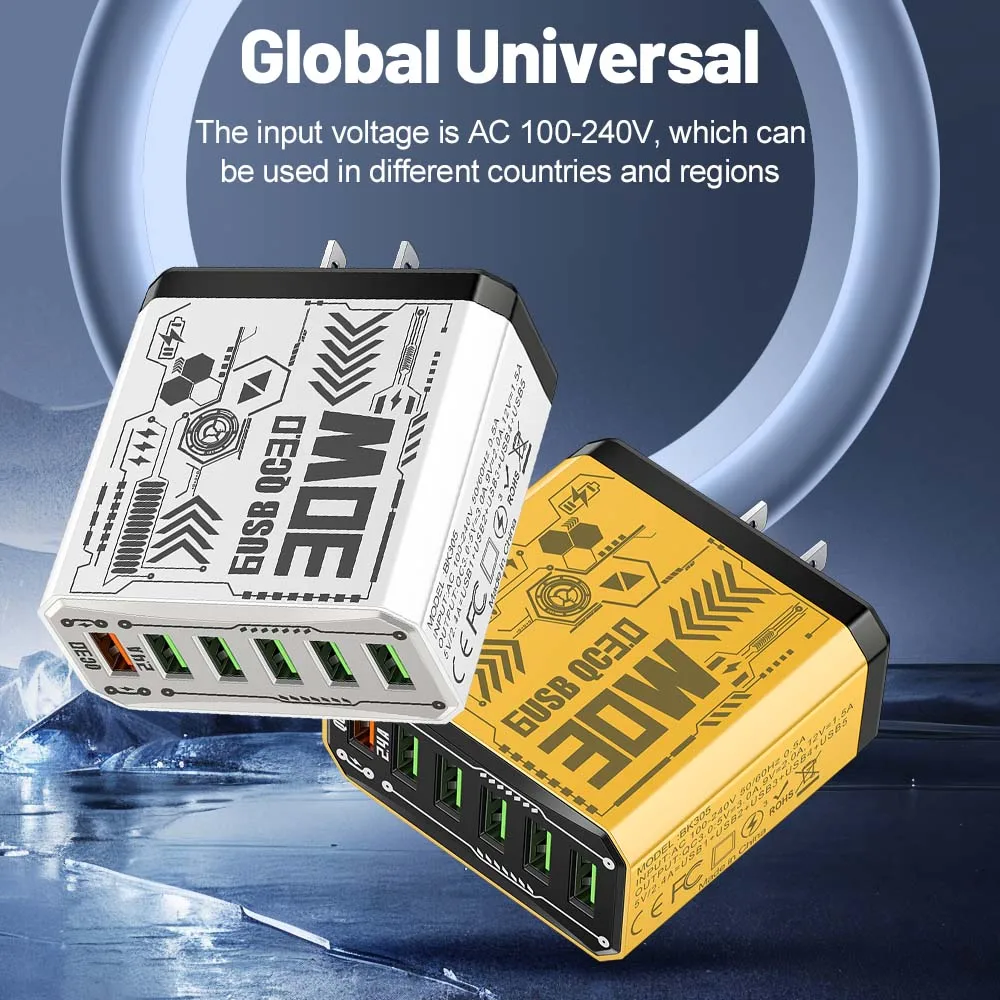 6USB Charger QC3.0 Fast Charging Quick Charger For iPhone Samsung Xiaomi Mobile Phone Charge Adapter EU/US/UK Plug