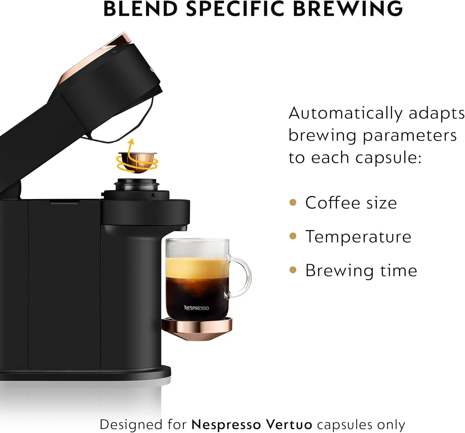 Vertuo Next Coffee and Espresso Machine by De'Longhi with Milk Frother ,1100 ml, Deluxe Matte Black Rose Gold 5