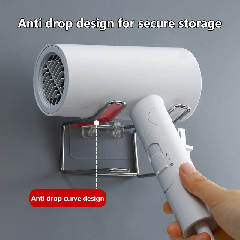 Stainless Steel Hair Dryer Rack High Quality Bathroom Hairdryer Holder Wall Mounted Self-adhesive No Punching Easy To Install 3