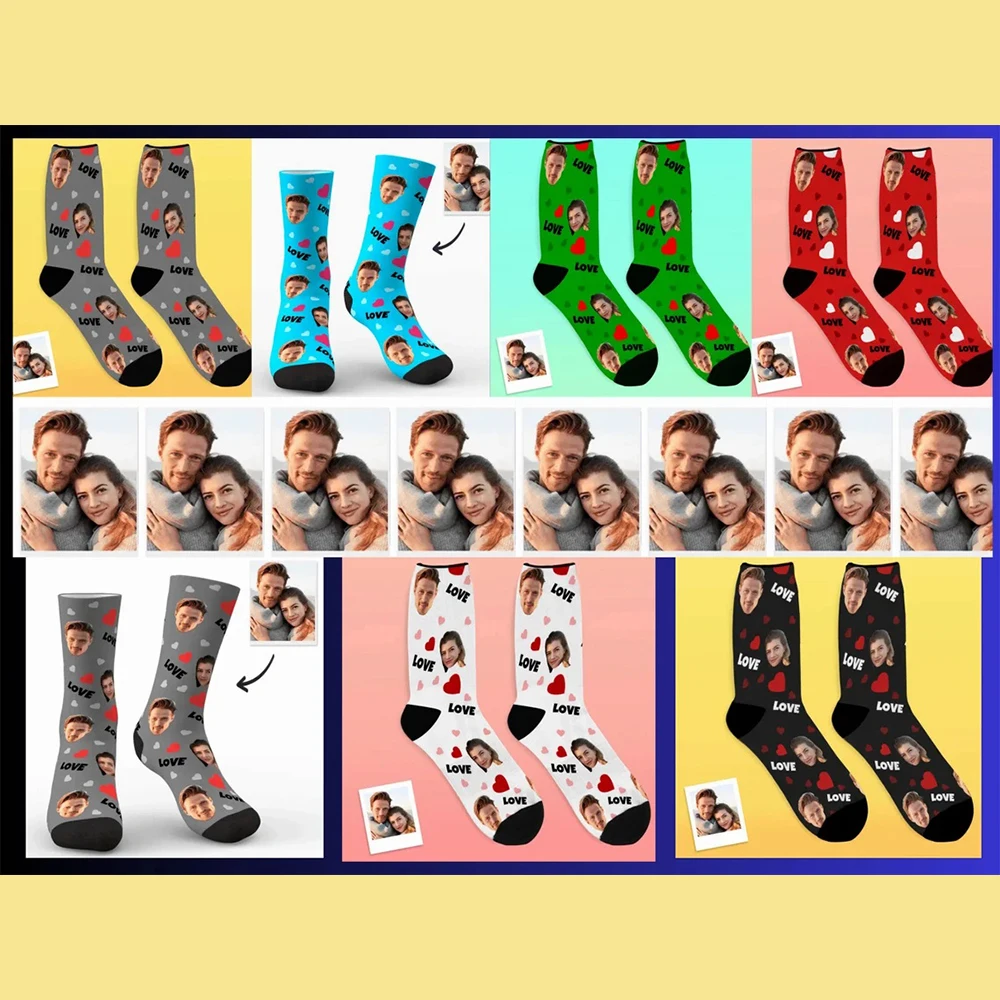DIY custom socks heart with your photo couple casual fun novelty breathable face personalized photo logo pet stockings gift
