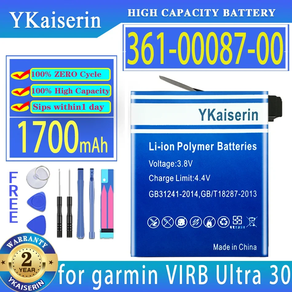 Batteria Di Ricambio Ykaiserin 1700Mah 361-00087-00 Per Garmin Virb Ultra 30 Ultra30