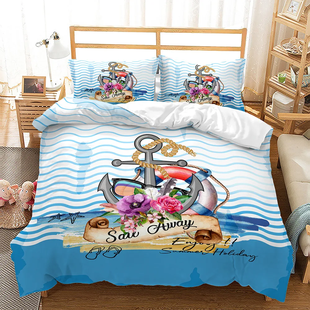 

Nautical Ocean Ship Bedding Set Duvet Cover 2/3 Home Textile For Kids Adult Bedding Bedding Set Double King Full Size Home Decor