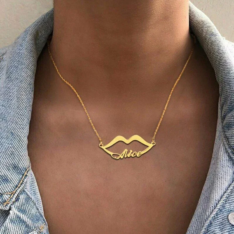

Personalized Lip Custom Name Necklace Stainless Steel Jewelry Free Gifts Man Letter Necklace Jewelry for Woman Birthday Present