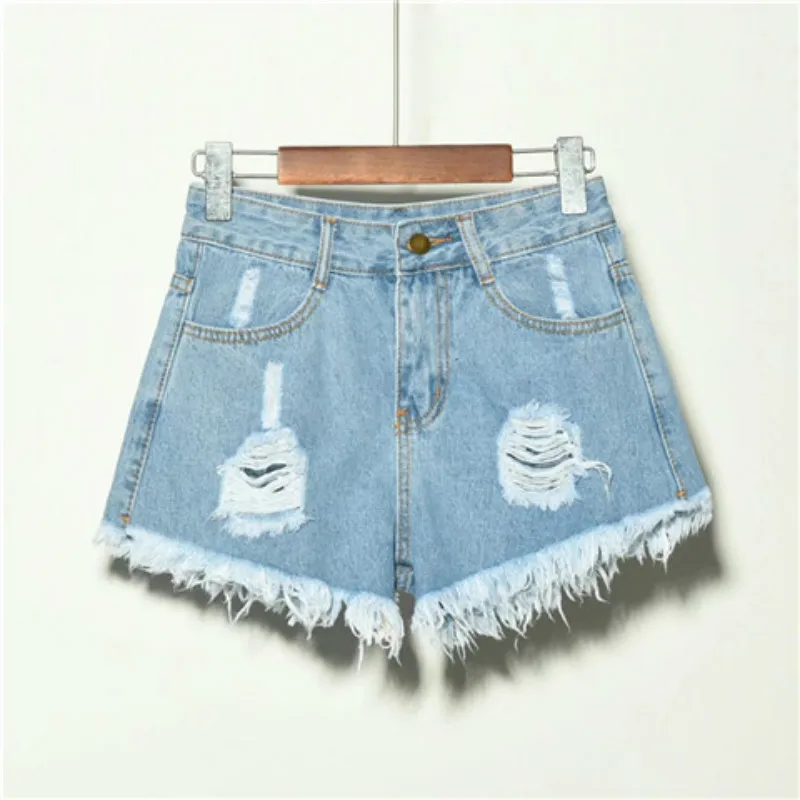 2025 New High Waist Tassel Broken Denim Shorts Female Summer Korean Version Raw Edge Wide Leg Loose Plus Size Jean Shorts Women 5