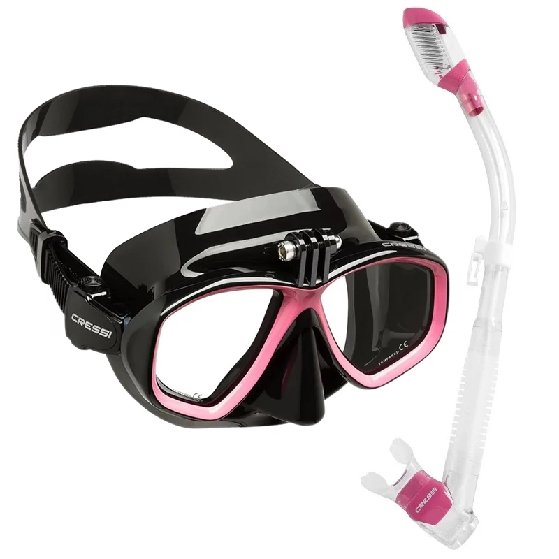 Cressi ACTION Scuba Diving Mask With Go Pro Camera Mount Tempered Glass 2 Window Low Volume Snorkeling Swimming Mask  for Adults 6