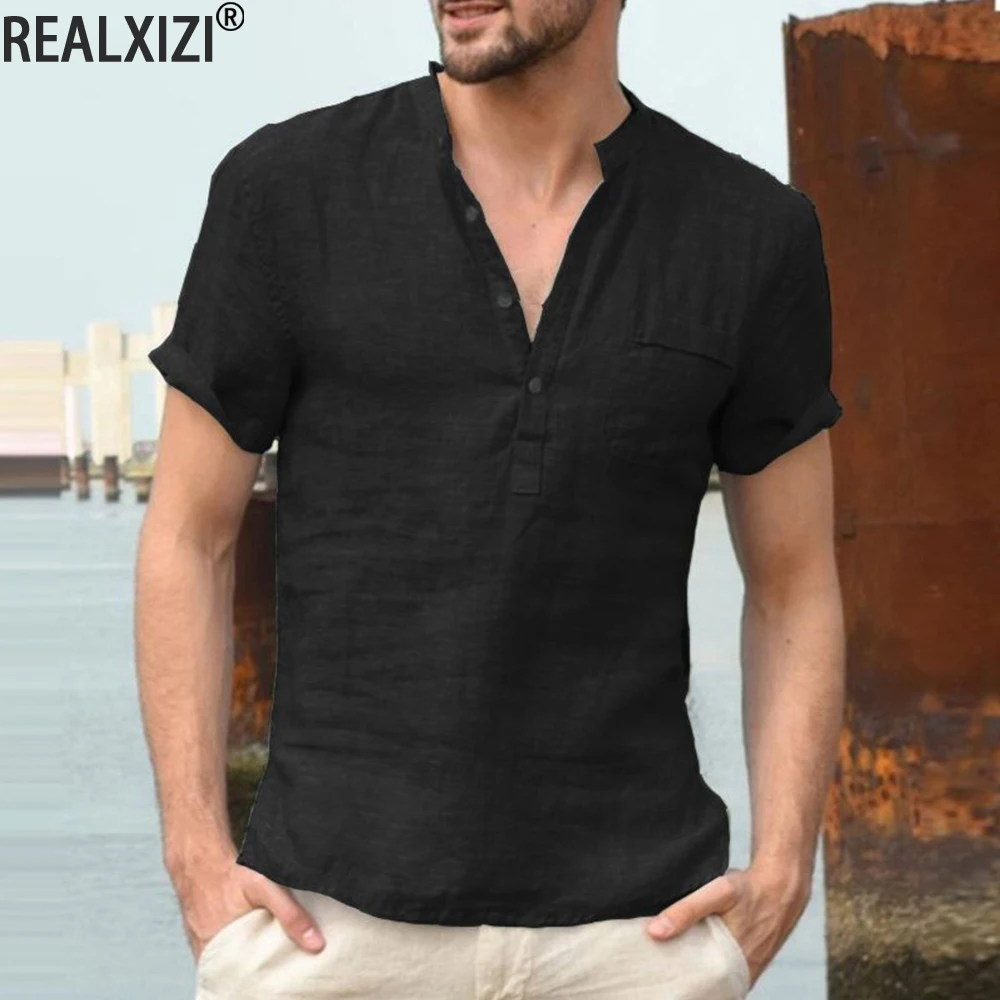 Cotton Linen Tshirt Solid Color Shortsleeved Undershirt Summer Stand
