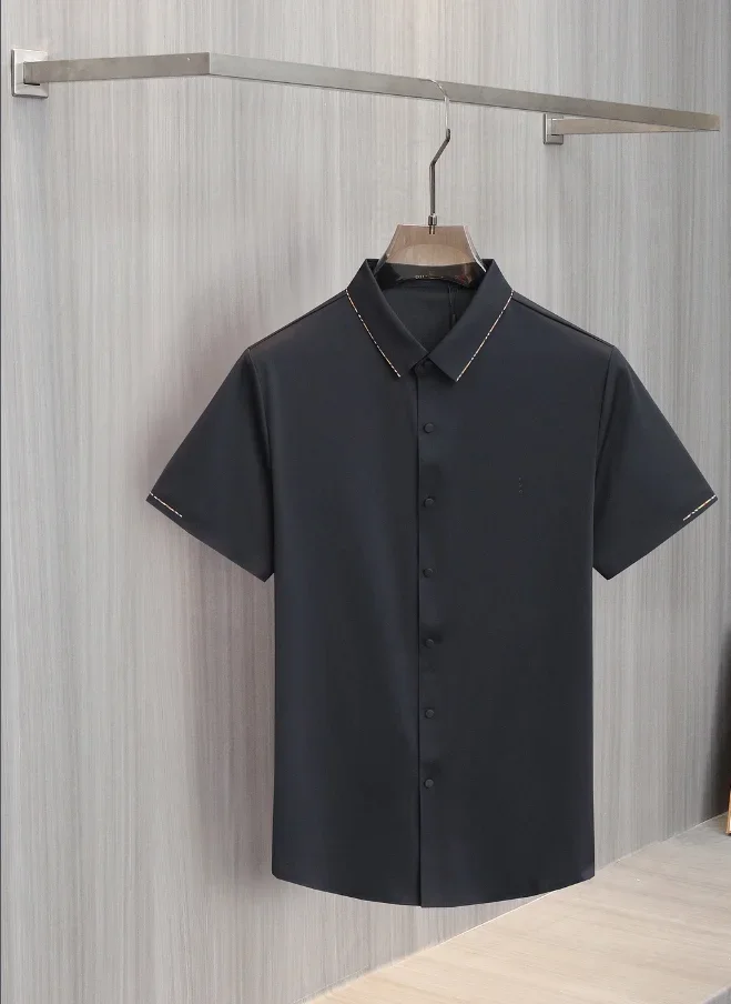 

2024 SIJITONGDA Shirt silk men 2024 summer new short sleeve breathable thin embroidery quality big size M-2XL