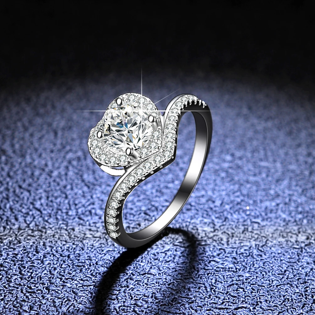 YANHUI With Credentials 18K White Gold Ring Luxury VVS 1 Carat Moissanite Diamond Rings For Women Wedding Band Fine Jewelry Gift