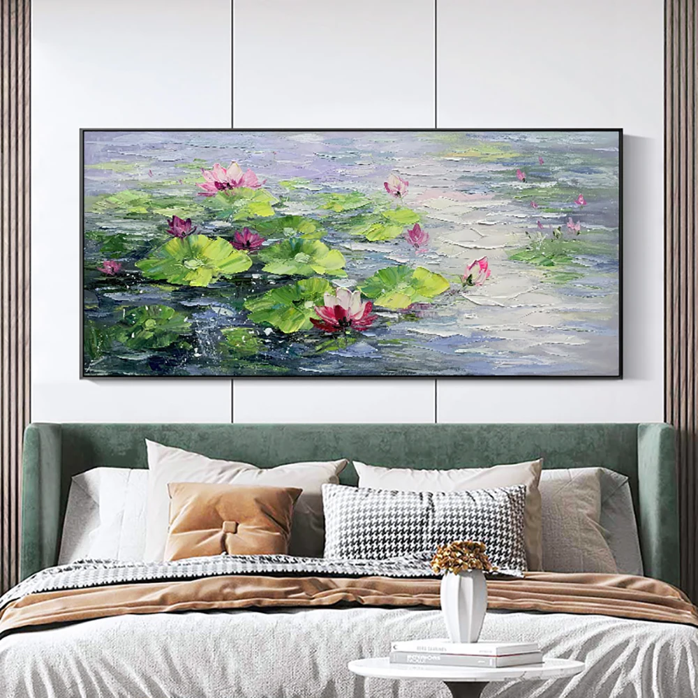 

Handmade Oil Painting Canvas Abstract Lotus Painting Modern Canvas Wall Art For Living Room Decorative Flower Painting Frameless