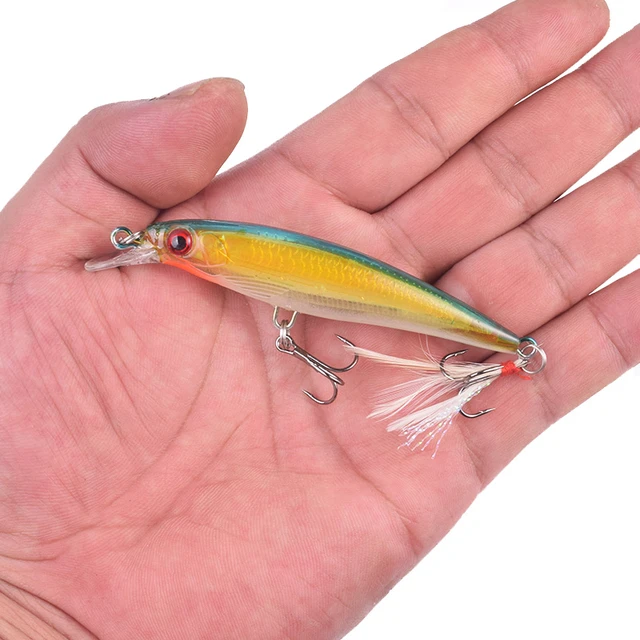 1 Pcs Sinking Minnow Fishing Lure 9cm 7g Trolling Wobblers Plastic  Artificial Baits With Feather Hooks