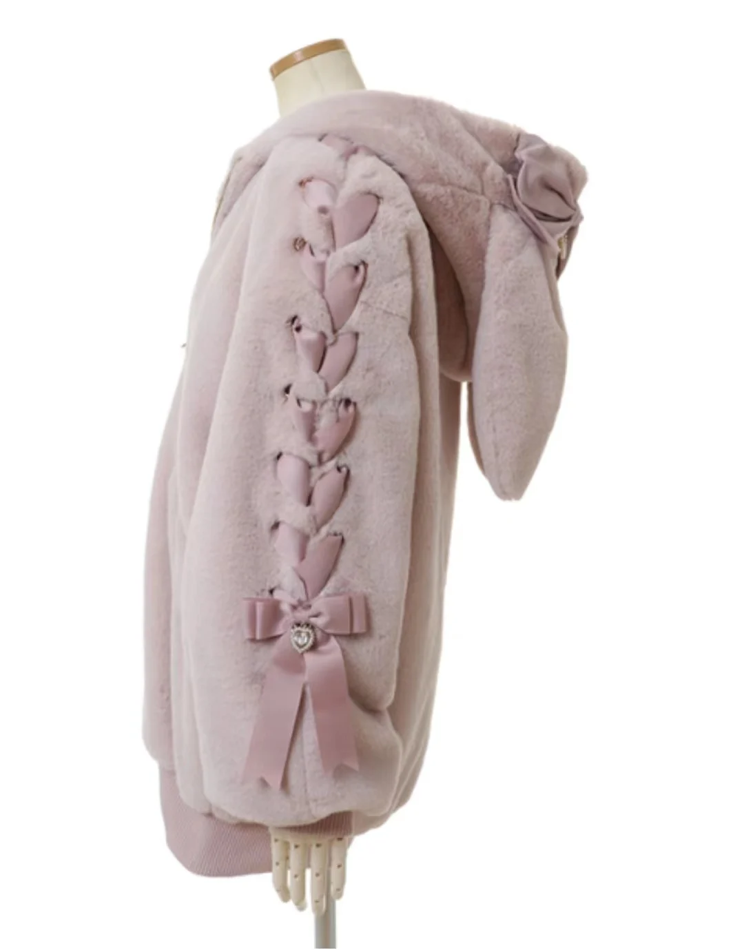 Sweet Cute Japanese Style Puff Sleeve Hooded Women's Coat 2023 Autumn Winter Beautiful Fashion Bow Lace-up Pocket Overcoat
