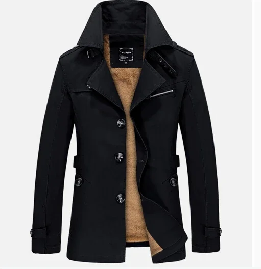 Men Winter Jackets Business Casual Cotton Turn-Down Collar Windbreaker Trench Coat