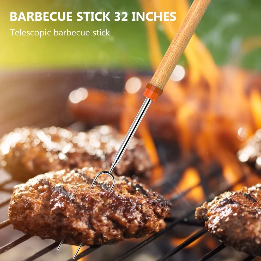 Stainless Steel Roasting Marshmallow Stick Set Extendable Dual Fork Outdoor BBQ for Household Kitchen BBQ Supplies