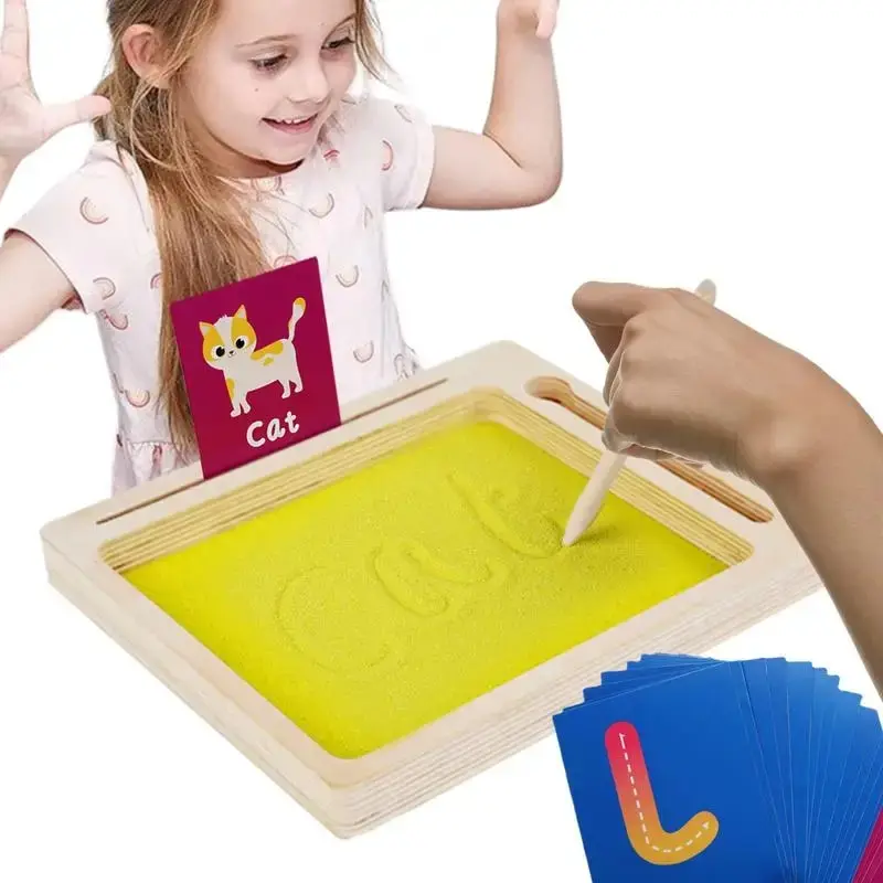 2024 Wew Wooden Montessori Sand Tray With Wooden Pen For Writing Letters And Numbers Early Educational Toys Gifts Party Game 2