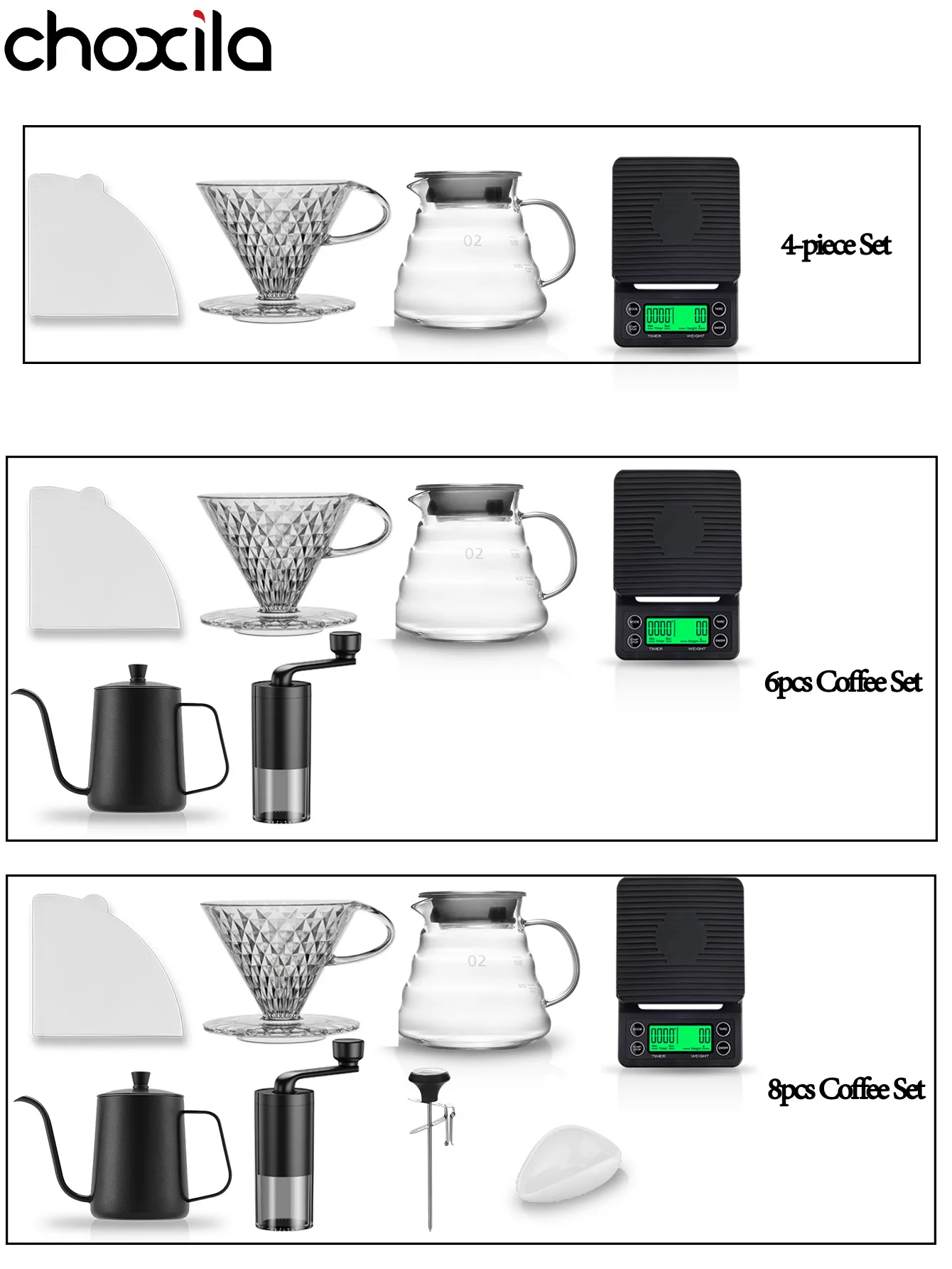 V02 Pour Over Coffee Dripper Set, 4/6/8/10/12 Pcs...