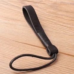 Elegant Genuine Leather Keychain Lanyard with Cowhide Weave - Stylish Key Holder and Gift Accessory (Black)