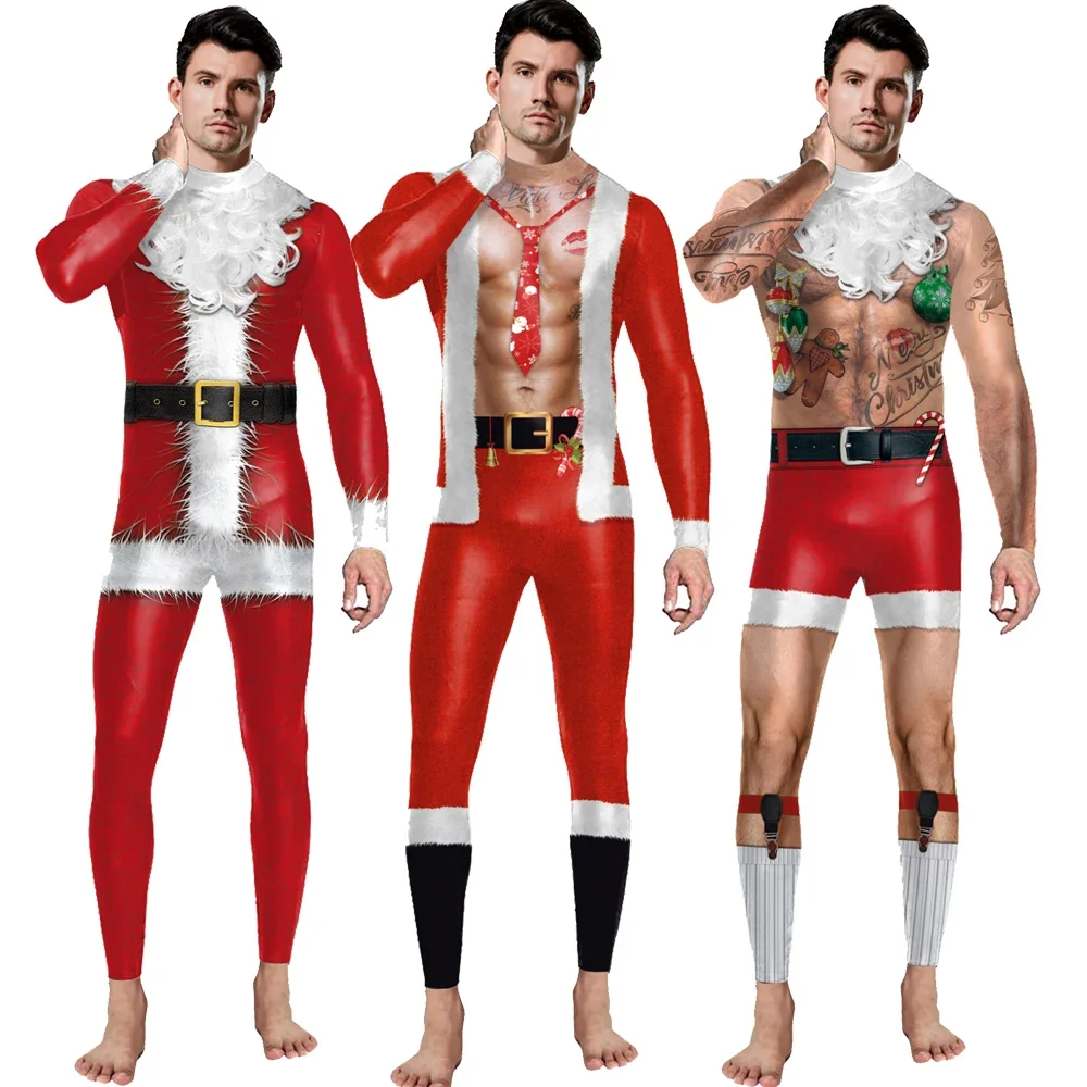 Christmas Cosplay Santa Claus Costume Elk Snowflakes 3D Printing Holiday Xmas Party Zentai Cosplay Carnival Clothes Fancy Suit