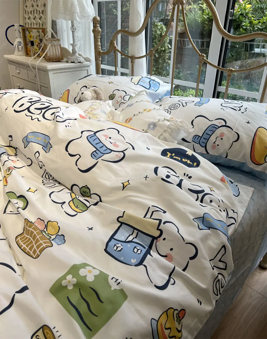 

Cute cartoon polar bear bedding set kid child teen,kawaii cotton twin full queen home textile flat sheet pillow case quilt cover