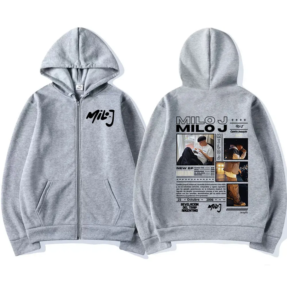 Rapper Milo J 111 Album Merch Zipper Hoodies Men's Women Clothing Vintage Hip Hop Zip Up Hooded Sweatshirts Casual Loose Jackets 4