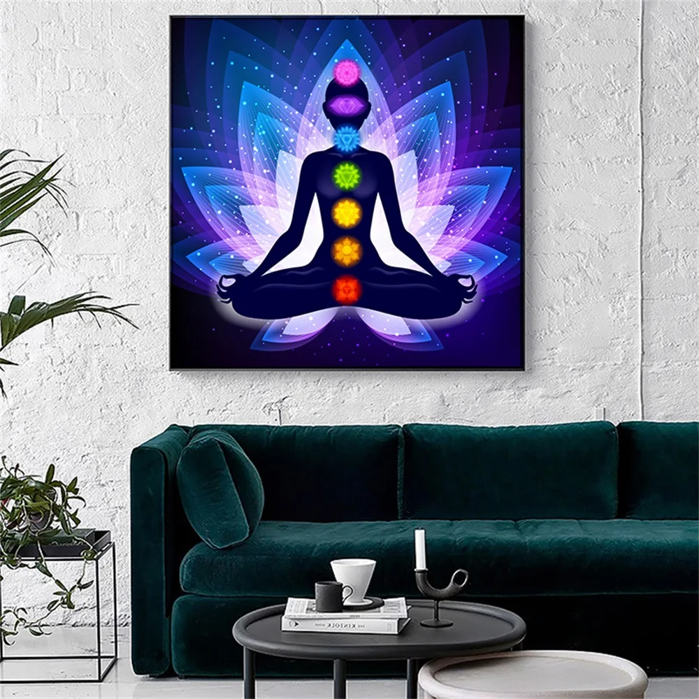 

Indian Buddha Meditation Poster Canvas Painting Abstract 7 Chakra Yoga Sports Wall Art Prints Picture Living Room Home Decor