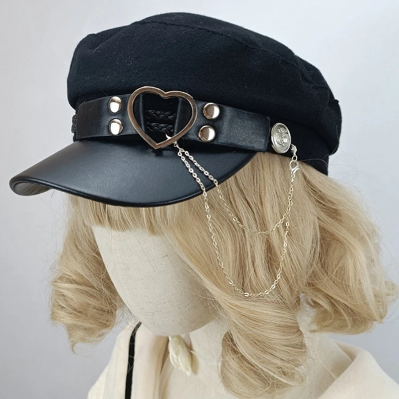 Lolita – béret en feutre pour filles, casquette avec boucle en cœur d'amour, ceinture pour femmes, mode chaîne à pampilles octogonale, fête Cosplay pour adolescents adultes_voghion.com
