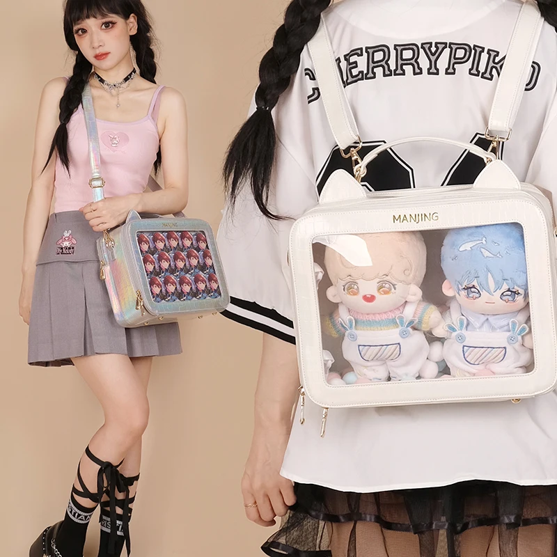 

Original Cat Ear Trend Itabag Backpack Transparent Shoulder Bag Everyday Versatile Laser PU Handbag Kawaii Lolita Messenger Bag