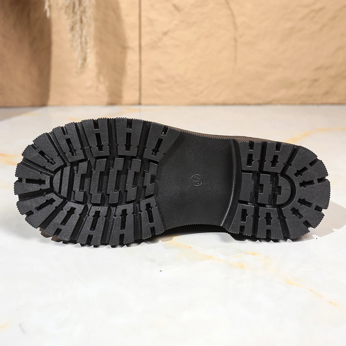 New Round Toe Fashionable Side Zipper Motorcycle Shoes Solid Color Elegant Warm Casual Lace-up Non-slip Women's Boots