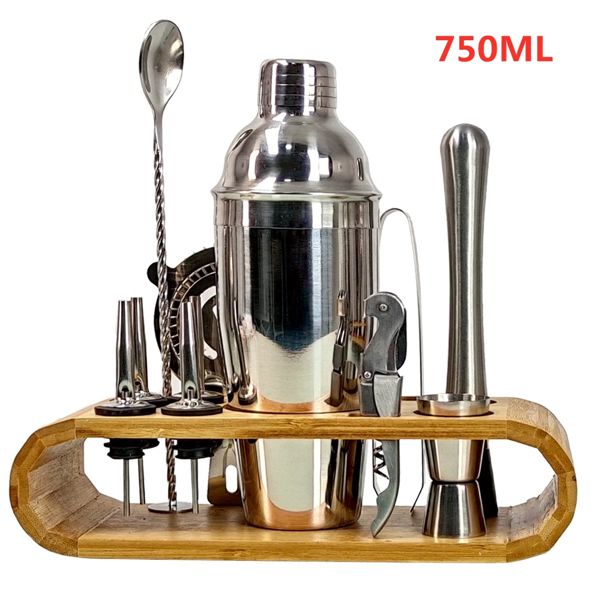 Stainless Steel Cocktail Shaker Bar Mixer Set Bartender Kit with Stand 550/750ml 12pcs/Set