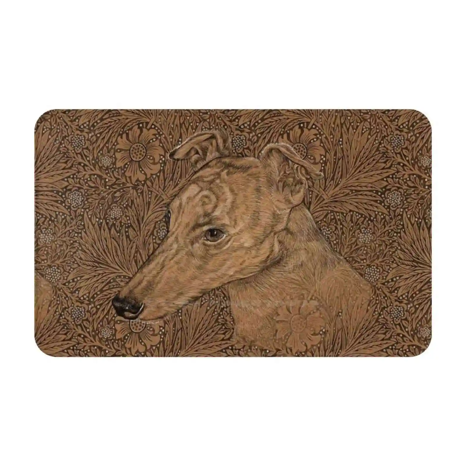 Yumi The Greyhound On Morris Door Mat Foot Pad Home Rug Greyhound William Morris Sighthound Pen And Ink Seppia