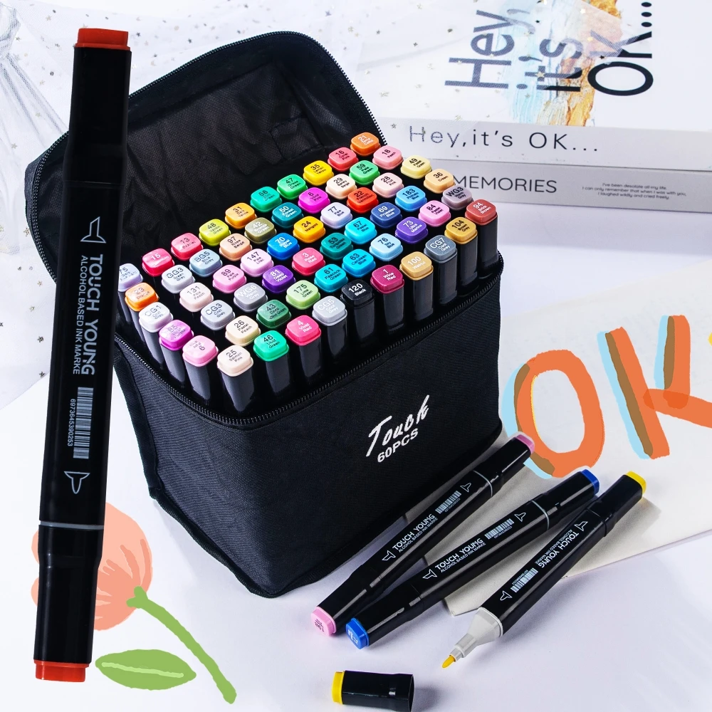 Art Marker Pens Artist Double Headed Art Marker Pen Graffiti Manga Sketch Alcohol Based Soft Brush 24-80 Colors For School Art Supplies