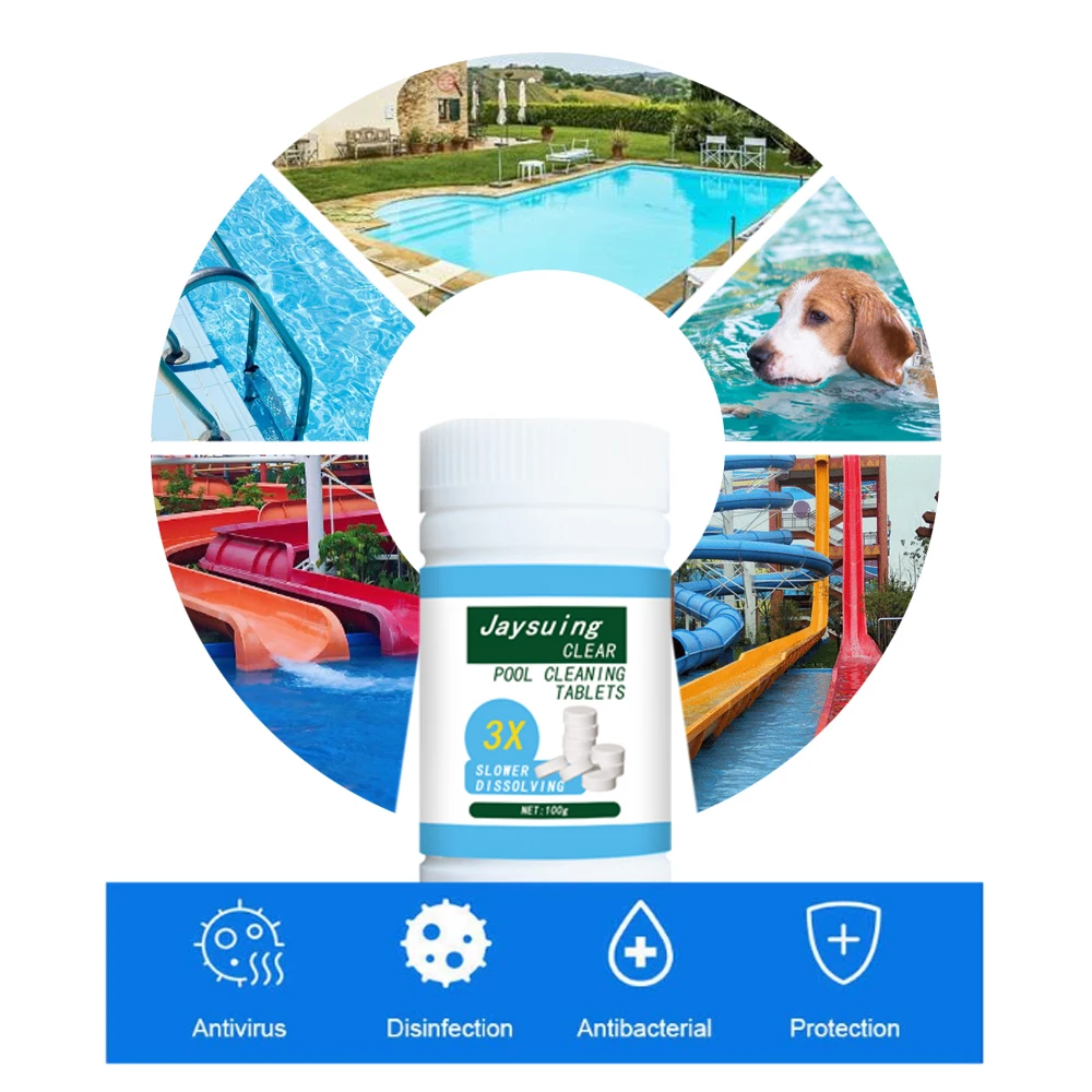 Pool Chlorine Tablets 100g/3.5oz Swimming Pool Effervescent Tablets Multifunctional Cleaning Tablets Swimming Pool Sanitizer Care Accessory