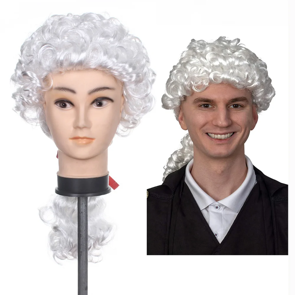 

Gres George Washington White Wig Historical Colonial Powdered Synthetic Wig with Ponytail Cos for Adults High Temperature Fiber