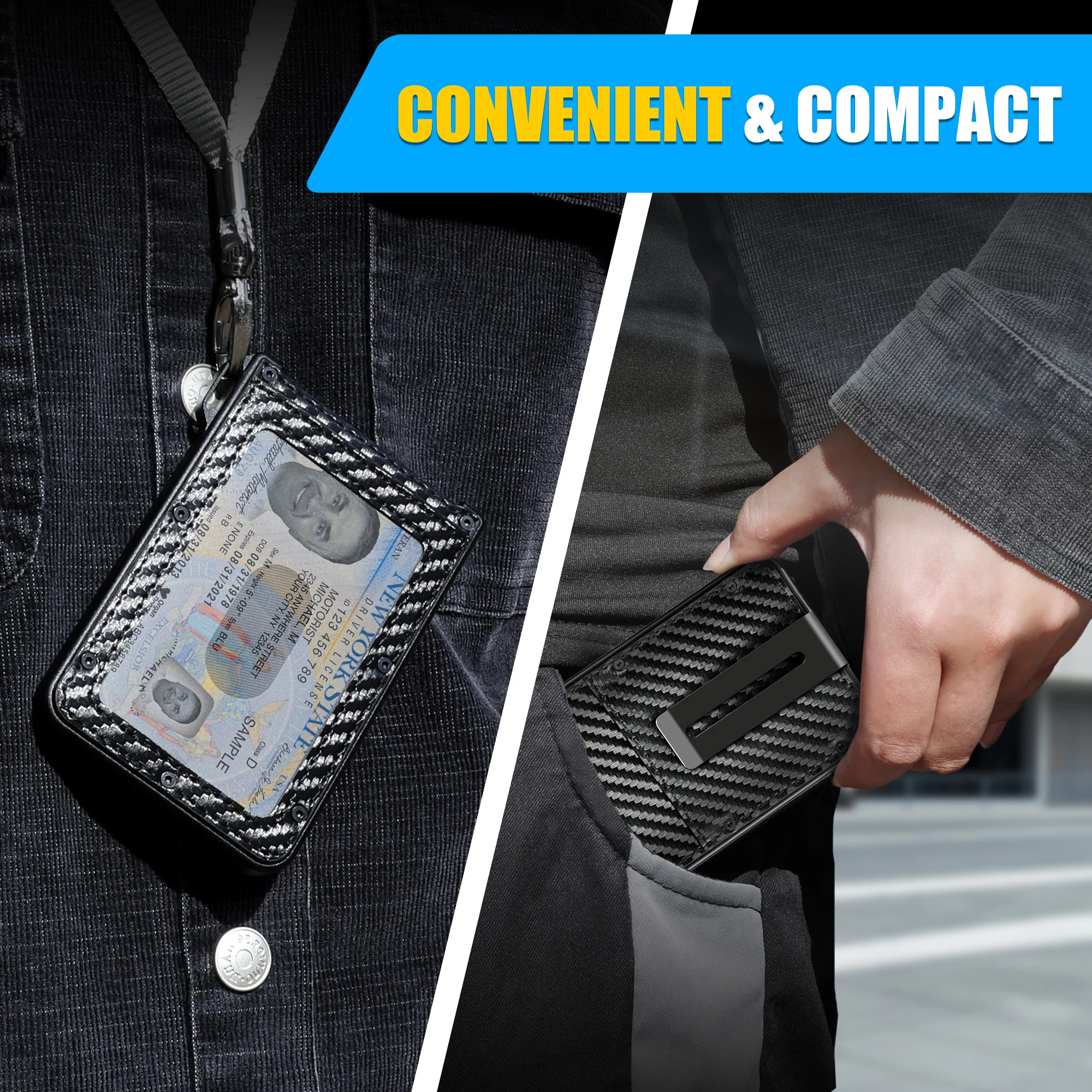 Wallet For Men Aluminum Slim Carbon Fiber Leather Holds 10 Cards Card Holder Clear ID Card Holder Cash Clip