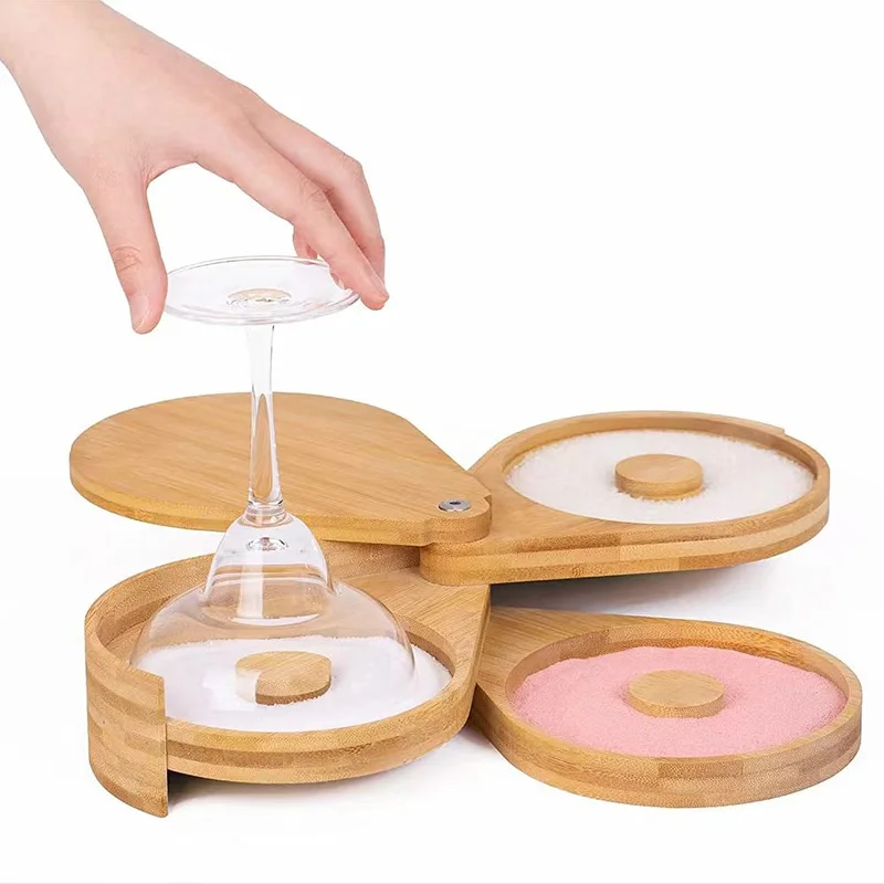 3 Tier Bamboo Rotating Salt Rimmer Box Seasoning Jar Salt Dipper Sugar Rim Box Juice Cocktail Seasoning Bartender Tool