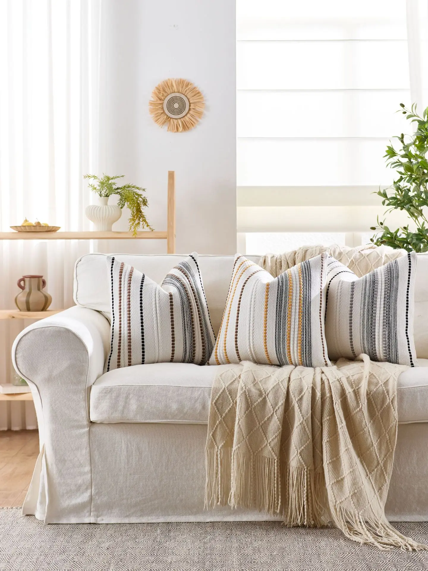45x45cm Chenille Jacquard Kissenbezug Cojines Dekoration Hause Sofa Streifen Wurf Kissen Abdeckung Einfache Kopfteil Kissenbezüge – Detail 15