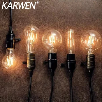LED 필 라 멘 트 전구 E27 레트로 에디슨 램프 E14 220V-240V 전구 C35 G45 T45 A60 ST64 G80 G95 유리 전구 빈티지 촛불