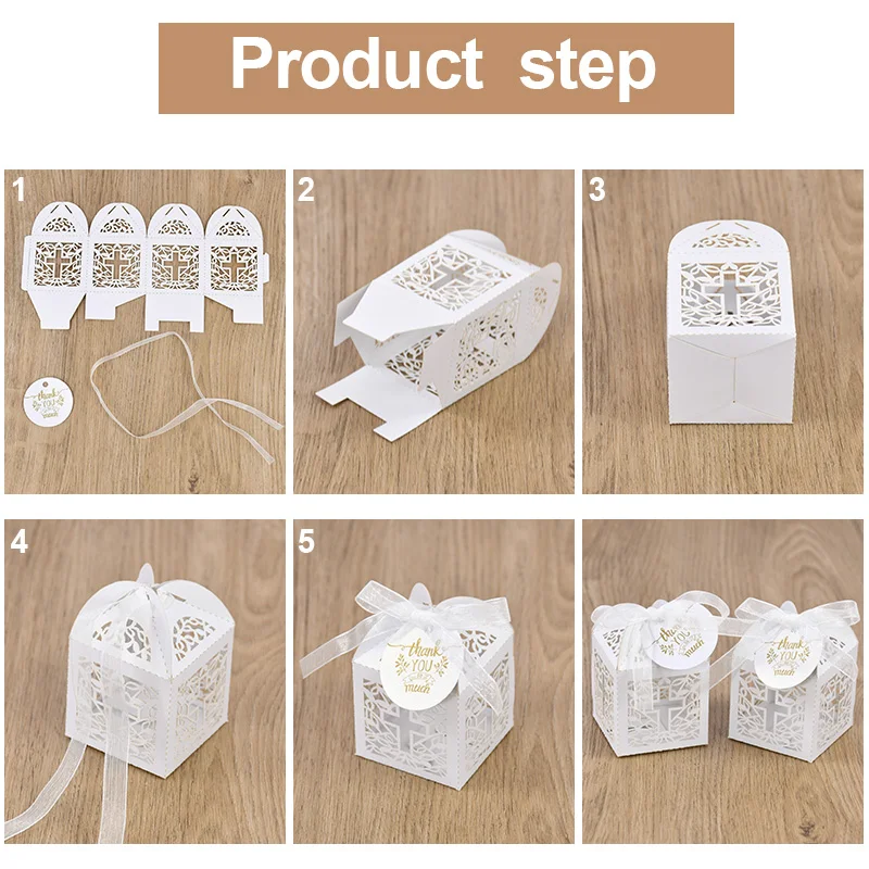 20/50pcs Christening Favors Candy Box Gift Packaging Box With Thank You Tag Kids Birthday Party First Communion Baptism Supplies