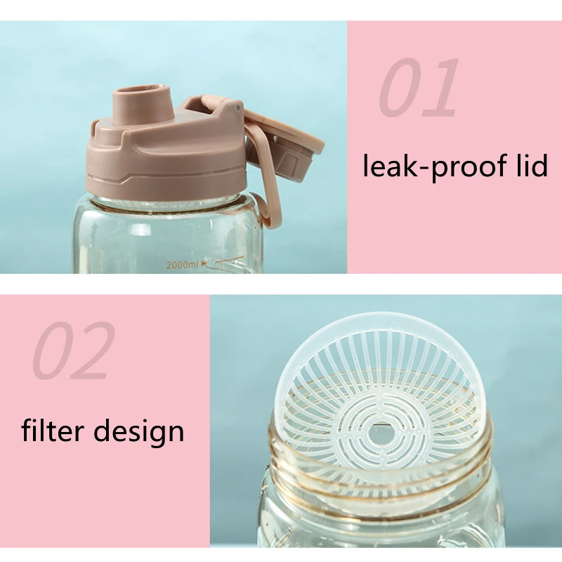 1.5L Plastic Water Bottle Portable Drinking Cup Girls Leakproof Shaker Mug Travel Gym Water Bottle for Outdoor Sports Fitness