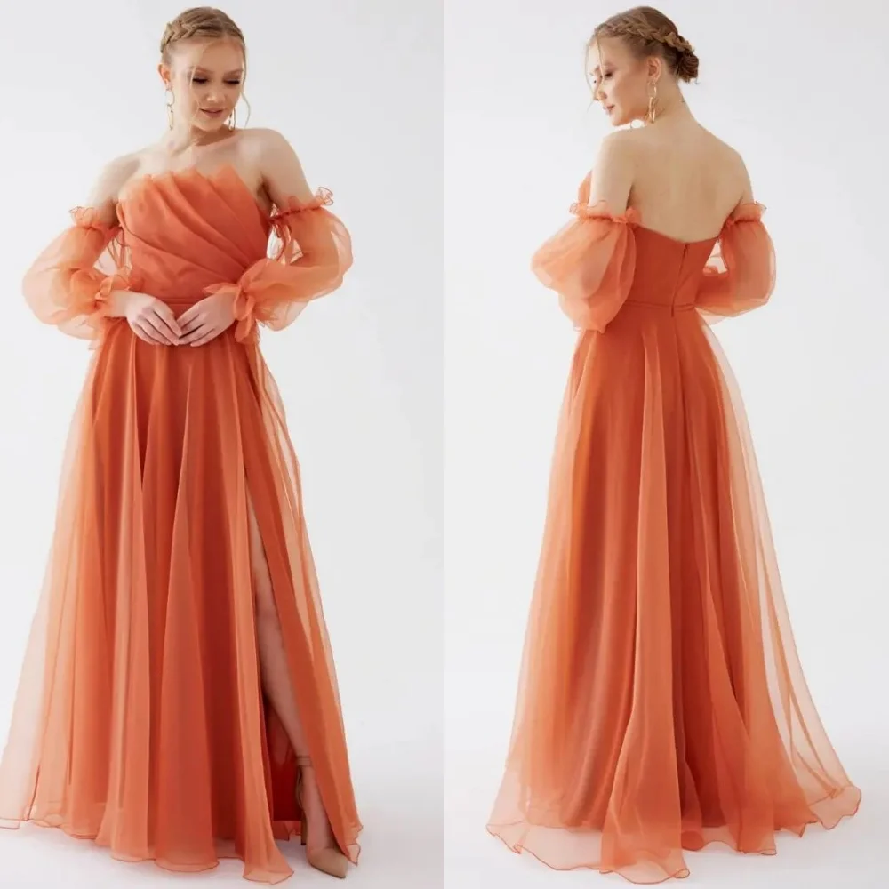 Organza Pleat Christmas A-line Off-the-shoulder Bespoke Occasion Gown Long Dresses