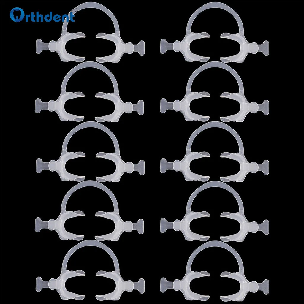 

10 Pcs Dental Orthodontic Intraoral Cheek Lip Retractor Spreader Dentistry Mouth Opener C-Shape with Handle Clear Teeth Care
