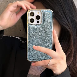Luxury Stylish Wrinkle Leather Electroplated Phone Case with Shockproof Back Cover - iPhone 12 Pro (Light blue)
