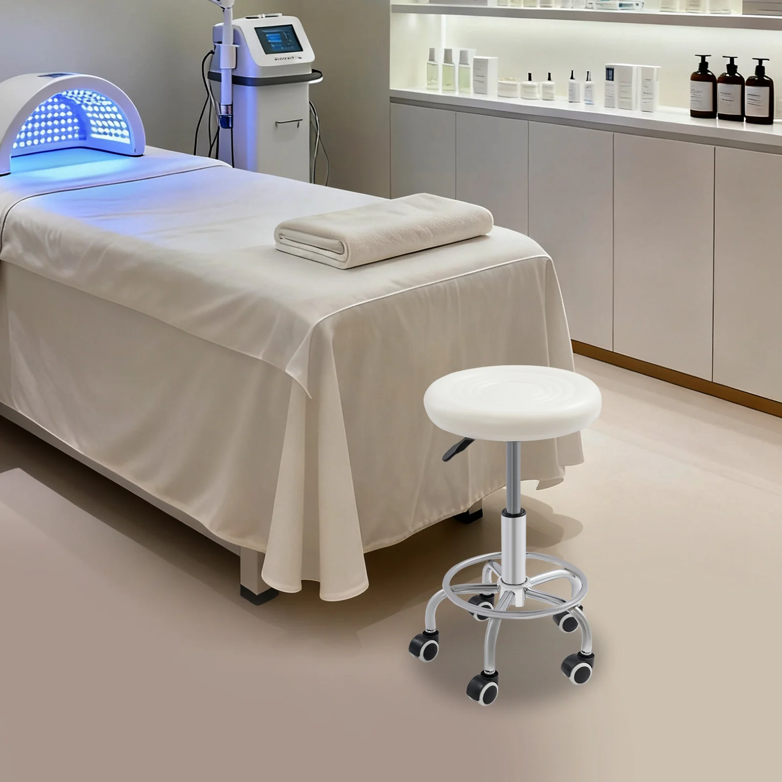 Rollhocker, höhenverstellbarer runder Hocker mit drehbaren Rädern, 360° ° Drehbare 330 Pfund Last für Home Office Salon Spa Tattoo – Detail 2